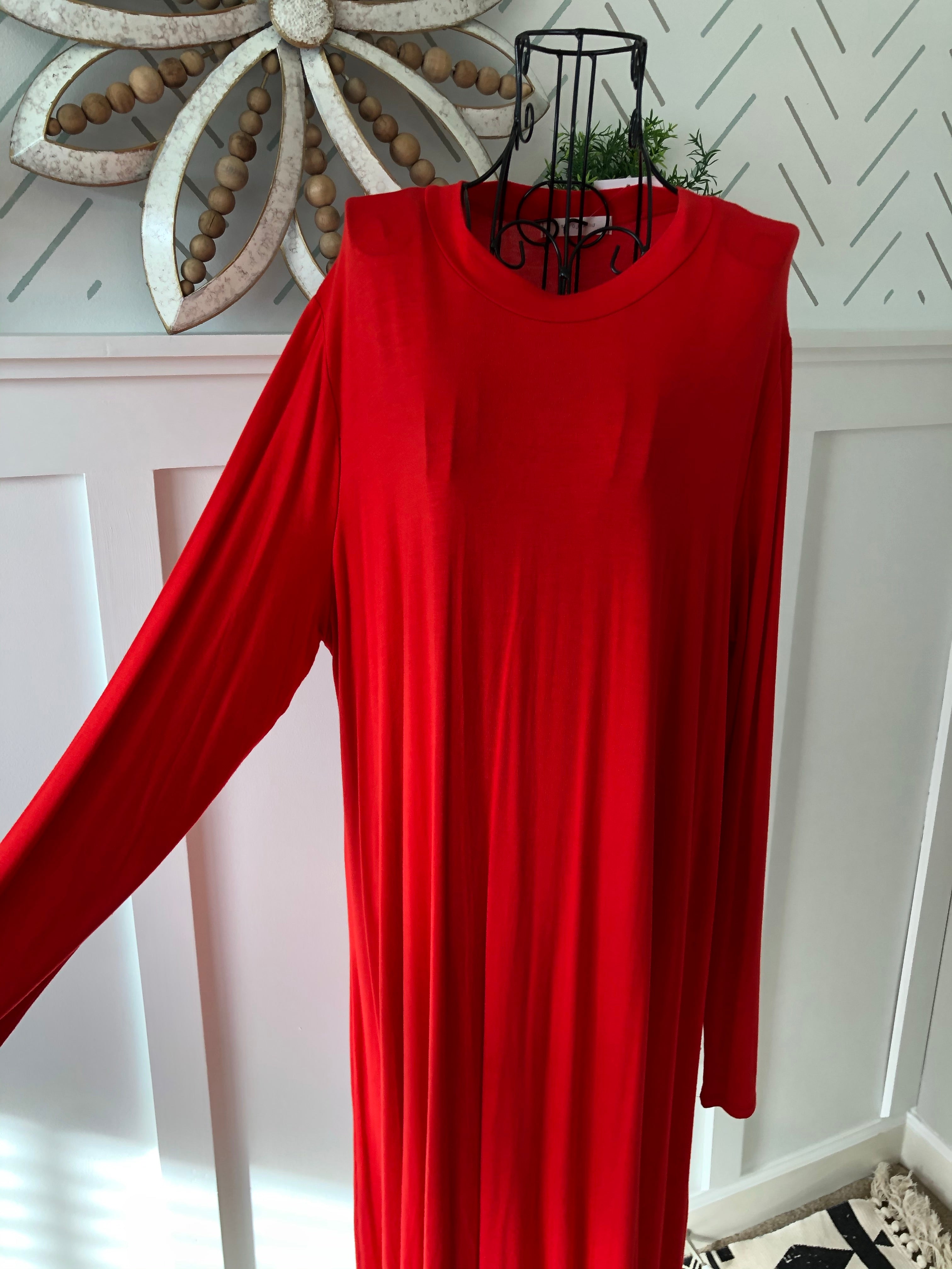 2XL Red Knee/Calf Length Dress