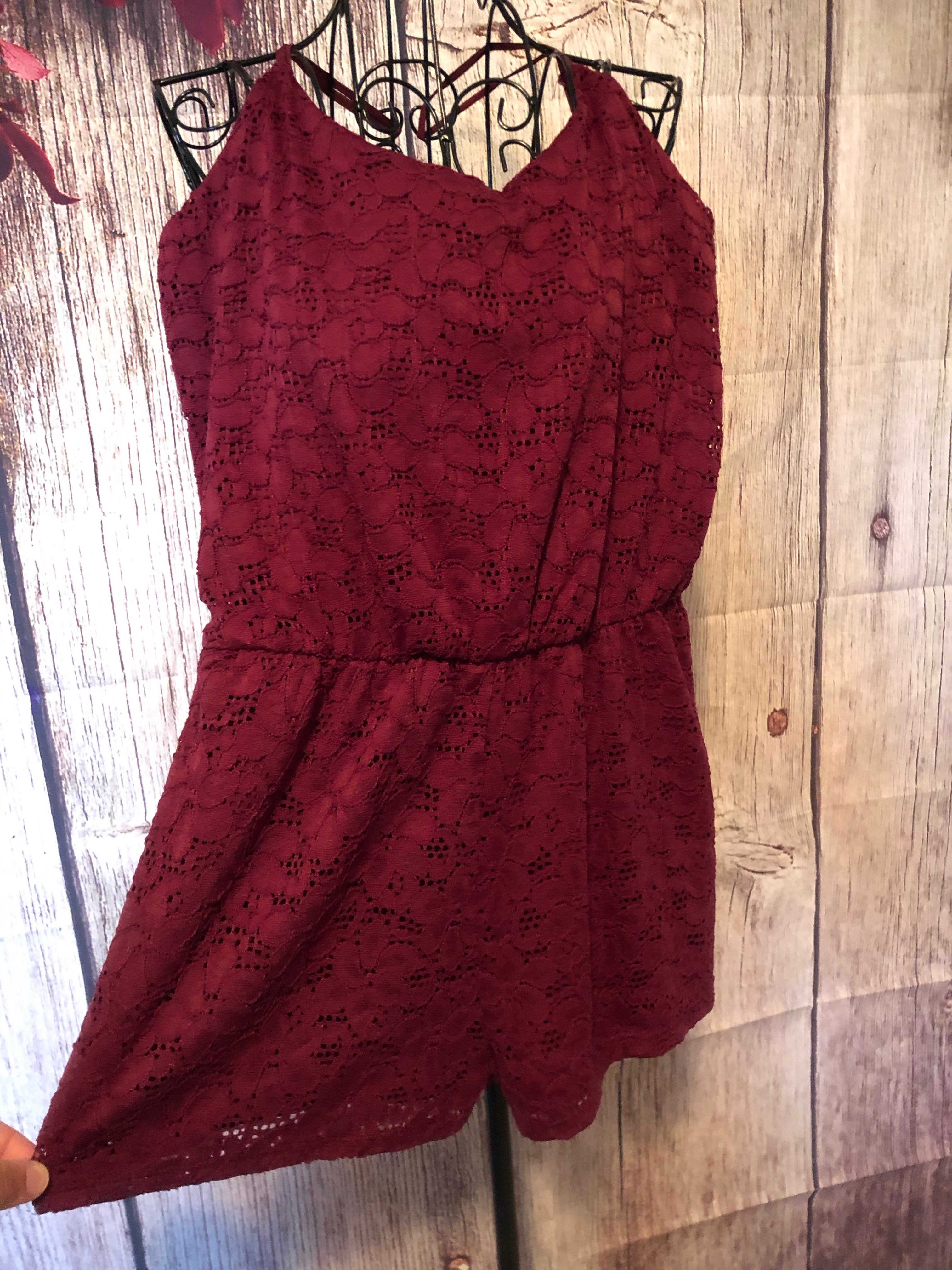 SMALL Burgundy Lace Romper